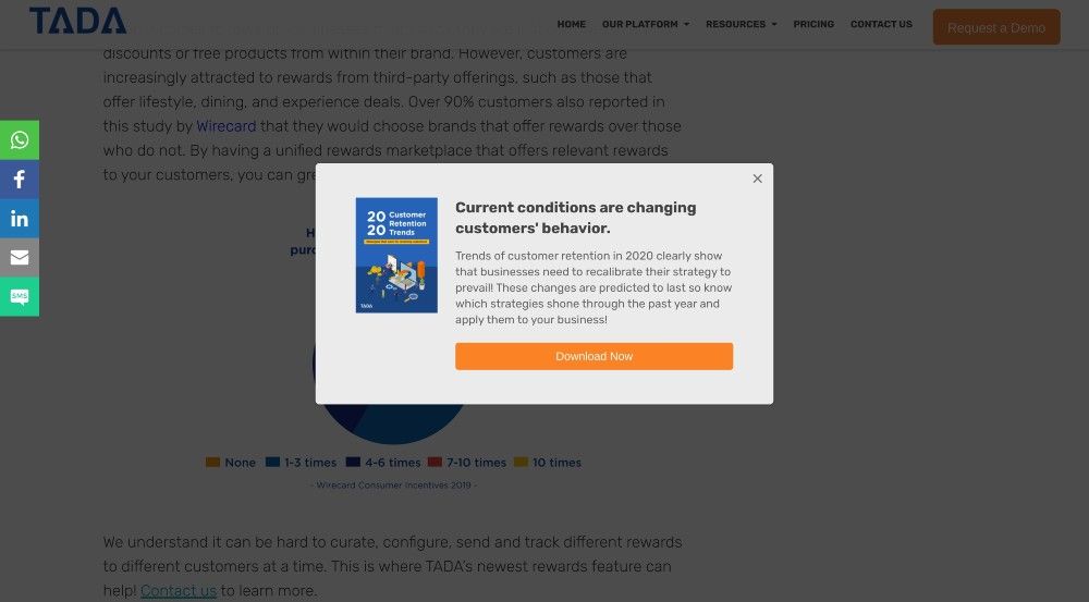 TADA customer retention loyalty platform popups