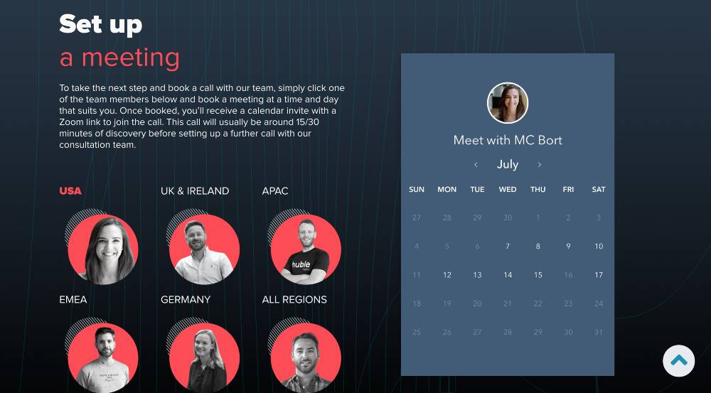 huble digital website cta - set up a meeting