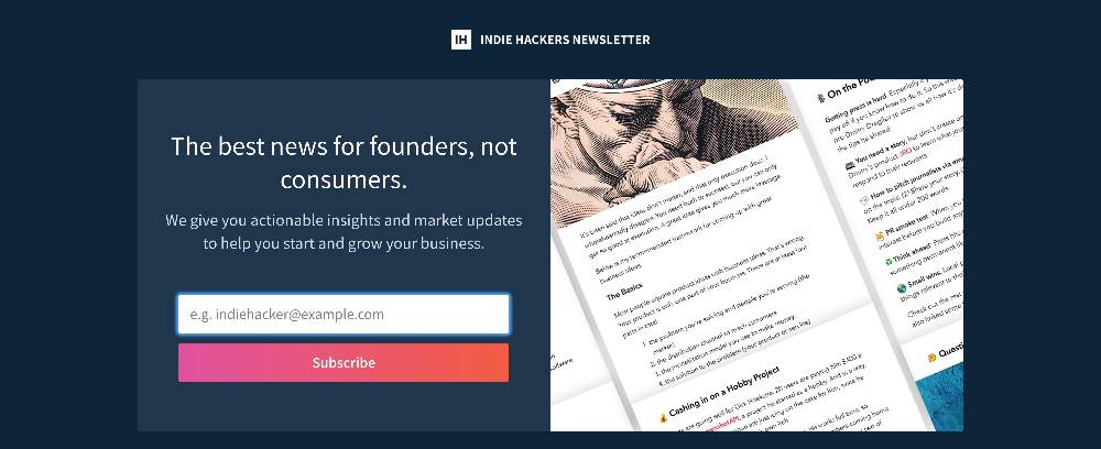 top marketing newsletters - indie hackers