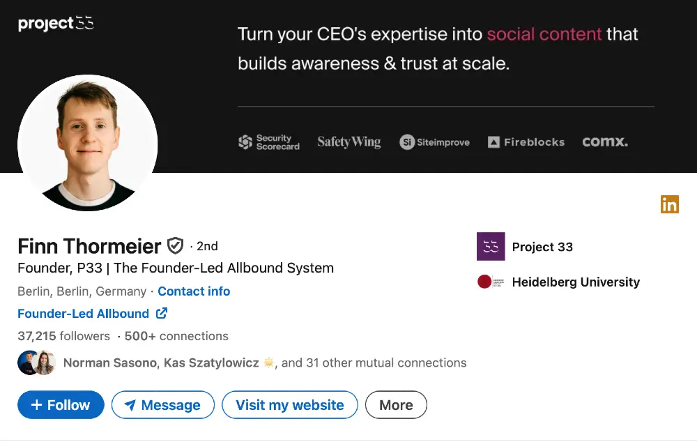 Finn Thormeier linkedin profile