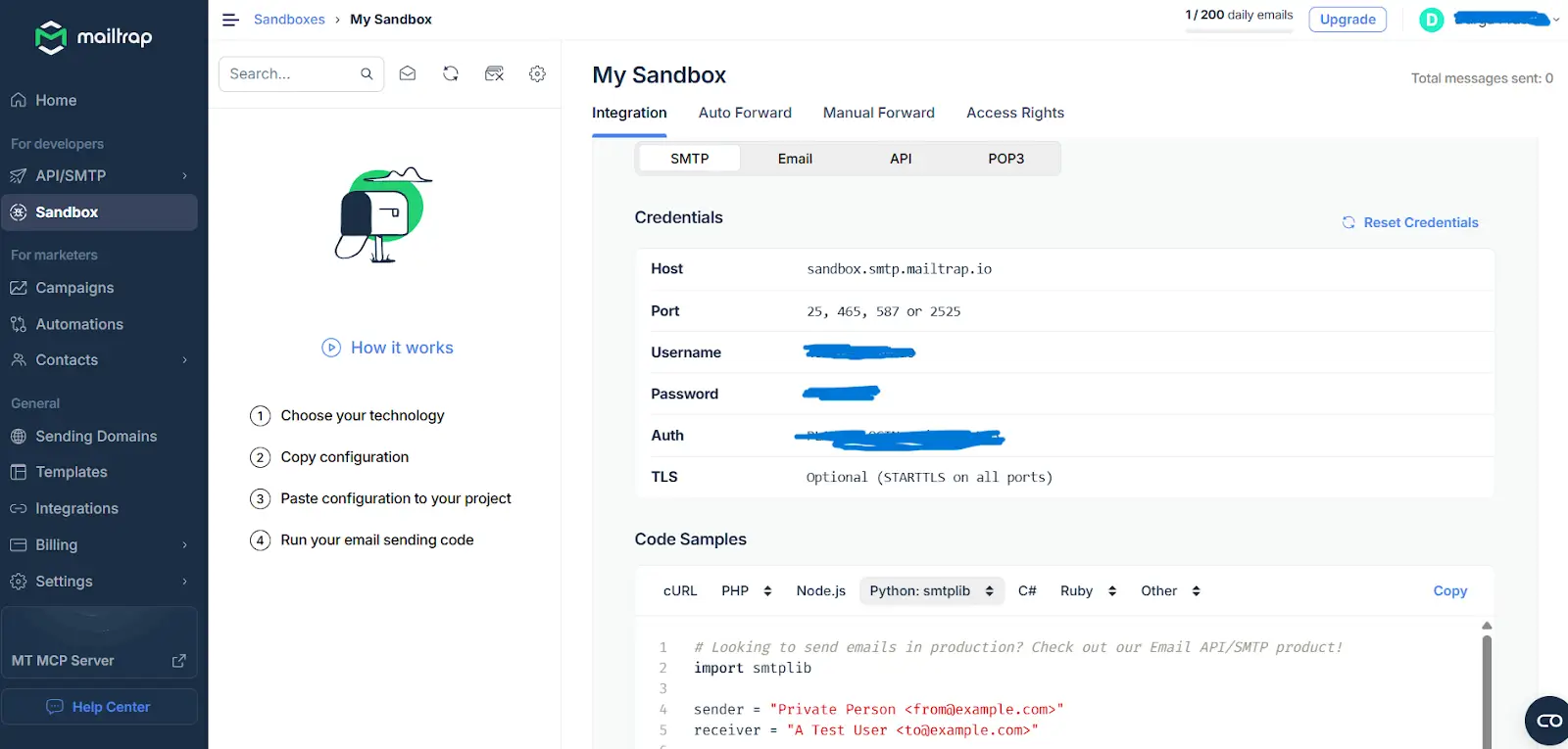 Mailtrap SMTP setup