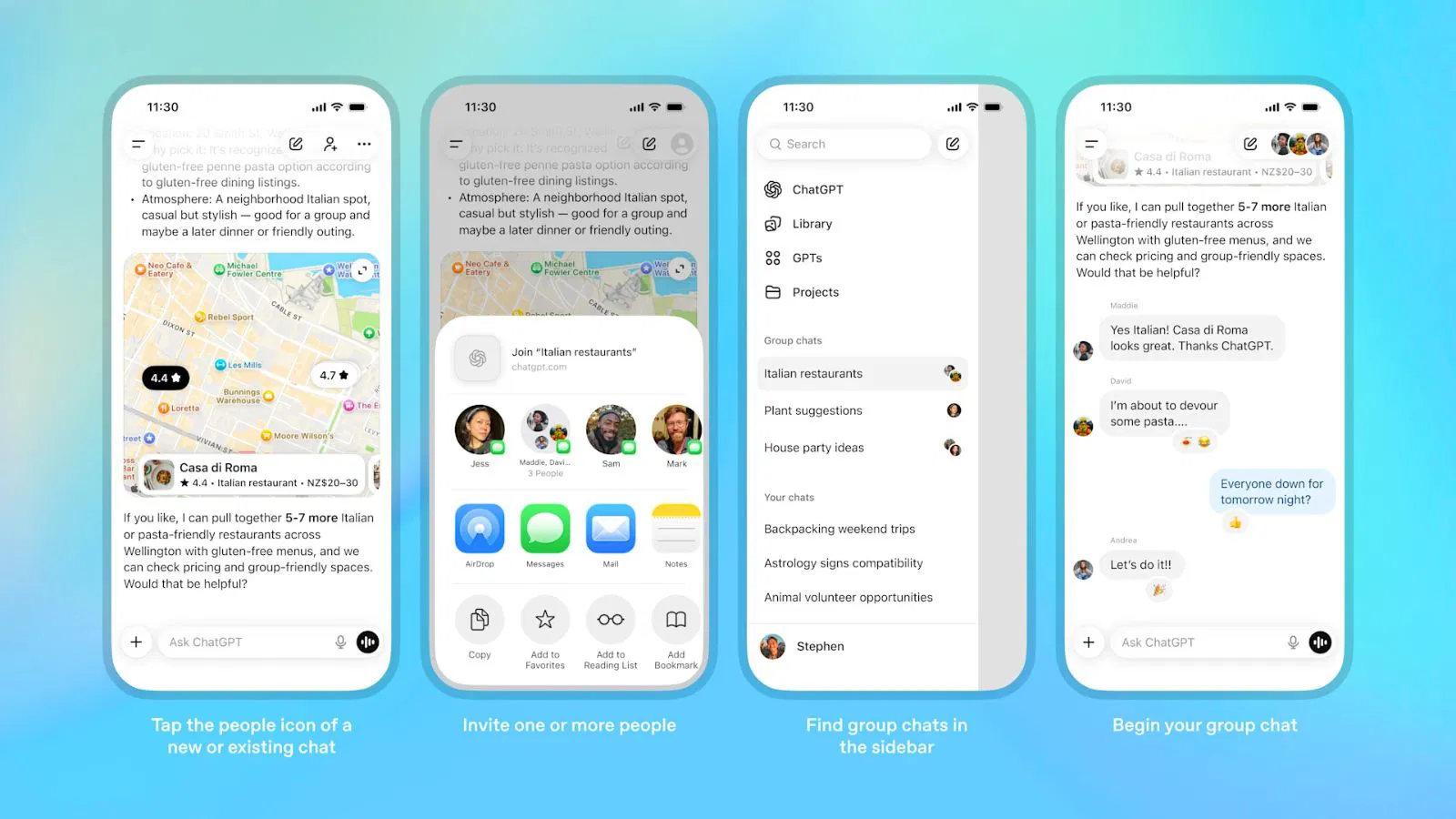 ChatGPT introduces AI group chats