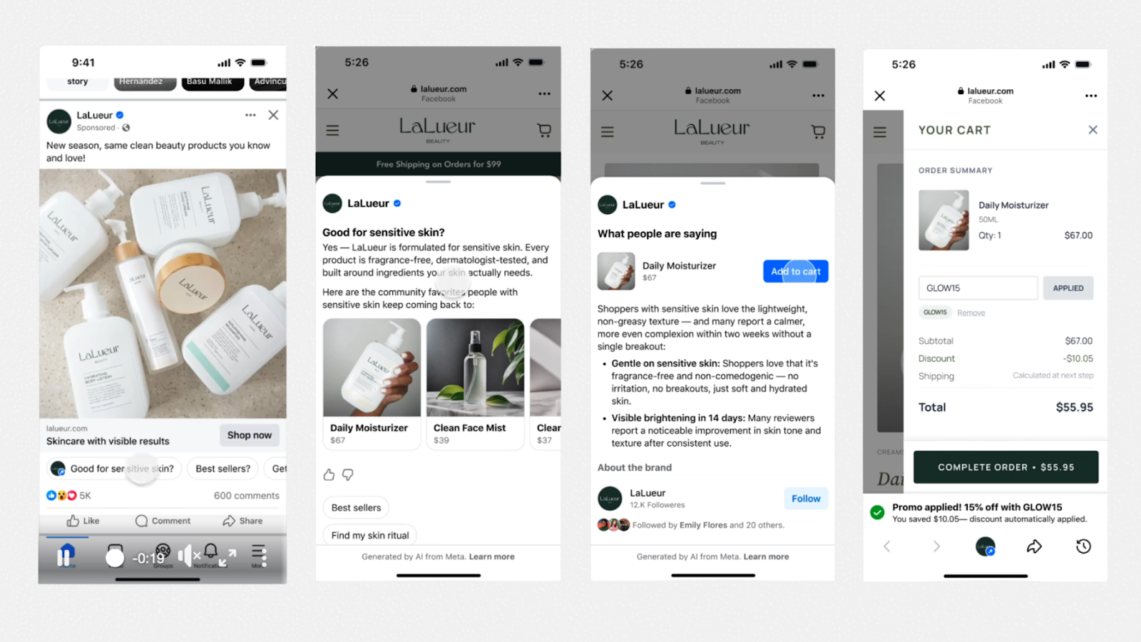 Meta AI-powered browsing experience for end-to-end purchase journey