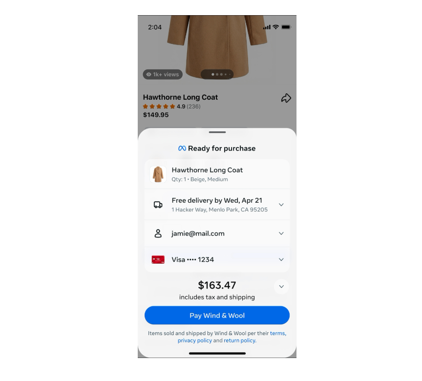 Meta new one-tap checkout experience with Stripe or PayPal