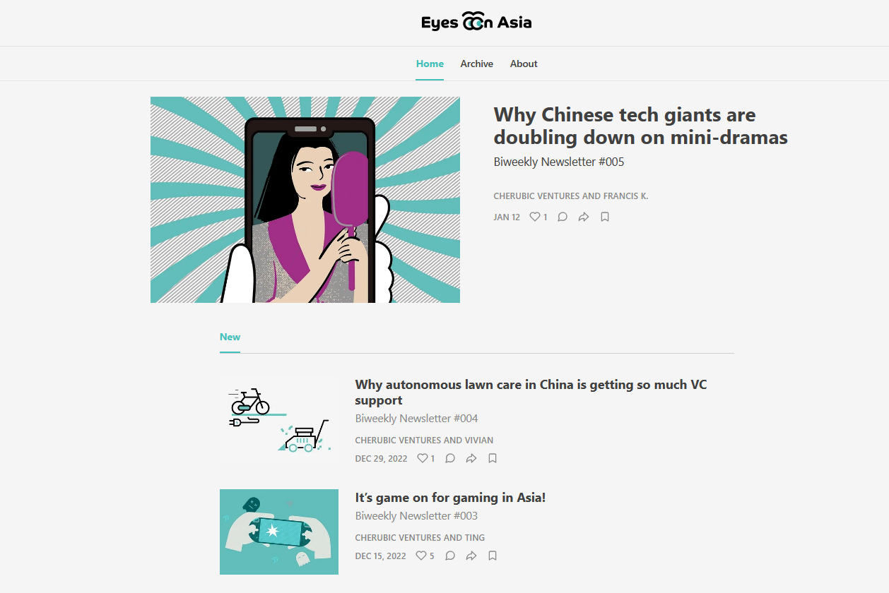 Cherubic Ventures launches
biweekly newsletter; targets Asia's tech & startup scene